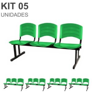 Kit 05 Cadeiras Longarinas PLÁSTICAS 03 Lugares - Cor Verde 33061