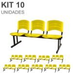 Kit 10 Cadeiras Longarinas PLÁSTICAS 03 Lugares - Cor Amarelo 33085