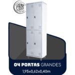 Armário Roupeiro de Aço c/ 04 Portas GRANDES - 1,95x0,62x0,40m - SA - CZ/CZ - 14008