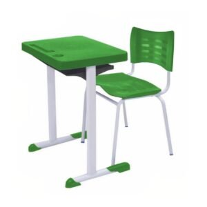 Kit Escolar Individual VERDE – (Mesa e Cadeira) – ADULTO – TAMPO PLÁSTICO - COR VERDE - MRPLAST - 54001