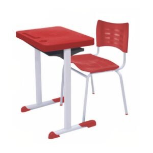 Kit Escolar Individual VERMELHO – (Mesa e Cadeira) – ADULTO – TAMPO PLÁSTICO - COR VERMELHO - MRPLAST - 54002