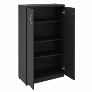 Armário Alto Fechado com Portas e Prateleiras Internas – MDP Preto - 26031