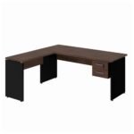 Mesa em "L" (Mesa 1,70m + Mesa Auxiliar) c/ 02 Gavetas - - Marsala / Preto - 23479