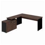 Mesa Escritório em "L" - 1,50m (Extensível) - com Armário Misto (03 Gav.) MARSALA/PRETO - 23482