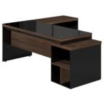 Mesa PEDESTAL VIDRO FUMÊ com MESA AUXILIAR - 1,92x1,60m MARSALA / PRETO - 23486