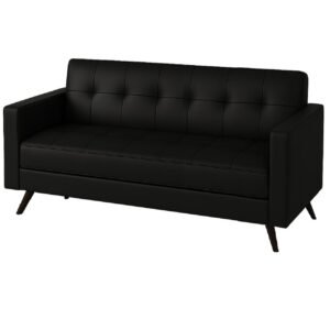 Sofá para Escritório Roma 03 Lugares - Corino - Cor Preto - 60042