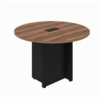 Mesa de Reunião Redonda c/ Caixa de Tomadas -1,10x1,10x0,74m - NOGAL SEVILHA / PRETO - 21418