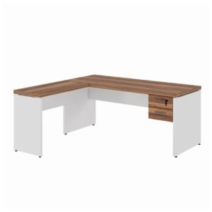 Mesa em L (Mesa 1,70m + Mesa Auxiliar) - C/ Gavetas - WORKSTART - NOGAL SEVILHA/BRANCO - 34326