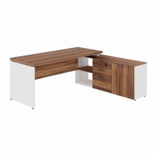 Mesa Diretorzinha c/ Aparador - Pé de MADEIRA - 1,90x1,50m - NOGAL SEVILHA / BRANCO - 34426