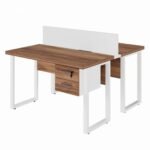 Estação de Trabalho Dupla 1,20×1,35m c/ 02 Gavetas c/ ponto de tomada PÉ QUADRO – Cor Nogal Sevilha/Branco - 34423