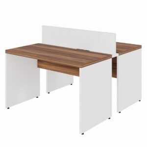 Estação de Trabalho Dupla 1,20×1,35m 02 Lugares sem Gavetas c/ ponto de tomada PÉ PAINEL - Nogal Sevilha/Branco - 34428