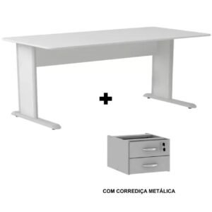 Mesa Escritório 1,50x0,60m com GAVETAS - MAXXI - CINZA/CINZA - 53082