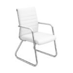 Cadeira de Escritório Fixa Diretor em Couro Ecológico Branco e Base Cromada LONDON – Corino Branco 