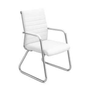 Cadeira de Escritório Fixa Diretor em Couro Ecológico Branco e Base Cromada LONDON – Corino Branco 