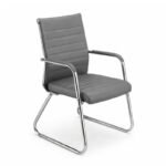 Cadeira de Escritório Fixa Diretor em Couro Ecológico Cinza e Base Cromada LONDON – Corino Cinza