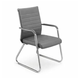 Cadeira de Escritório Fixa Diretor em Couro Ecológico Cinza e Base Cromada LONDON – Corino Cinza