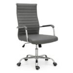 Cadeira de Escritório Presidente LONDON Giratória – Base Cromada – Corino Cinza