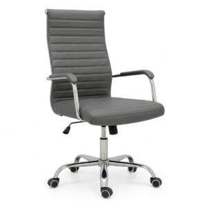 Cadeira de Escritório Presidente LONDON Giratória – Base Cromada – Corino Cinza